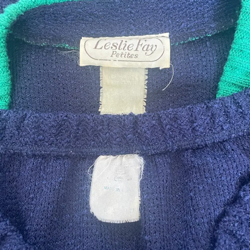 Vintage Skirt Set Size Small Navy Blue Knit Cardigan Retro Minimal Academia Twee